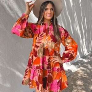 Vibrant Floral Long Sleeve Dress
